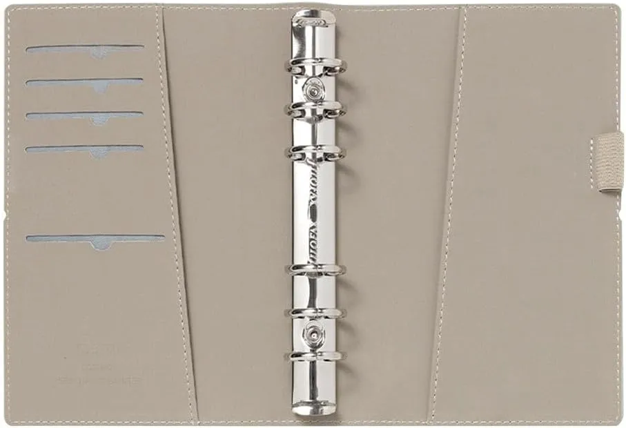 Filofax Domino Organizer, Personal Size, Grey - Smooth, Leather-Look Grain Effect, Contrast Stitching, Six Rings, Week-to-View Calendar Diary, Multilingual, 2025 (C022612-25)