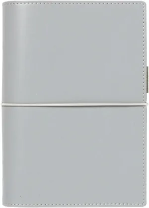 Filofax Domino Organizer, Personal Size, Grey - Smooth, Leather-Look Grain Effect, Contrast Stitching, Six Rings, Week-to-View Calendar Diary, Multilingual, 2025 (C022612-25)
