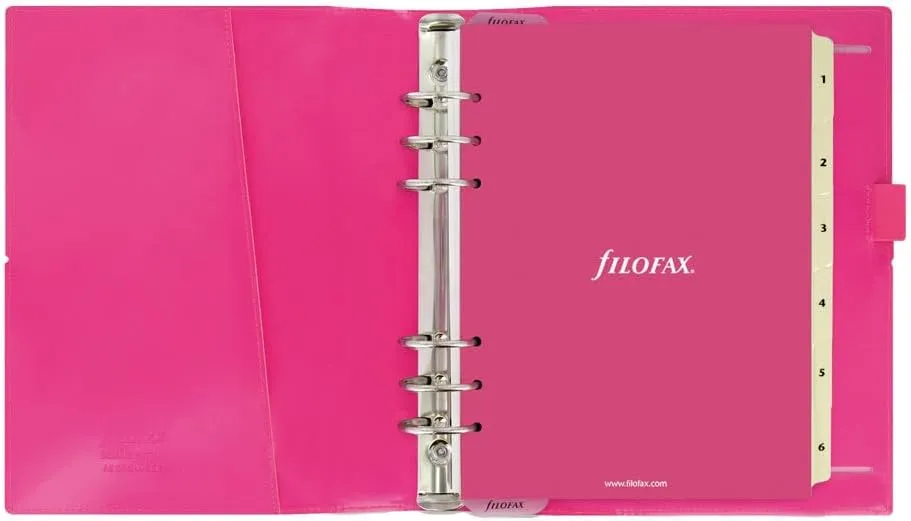 Filofax Domino Patent Organizer, A5 Size, Hot Pink - High-Gloss, Contemporary, Six Rings, Week-to-View Calendar Diary, Multilingual, 2025 (C022482-25)