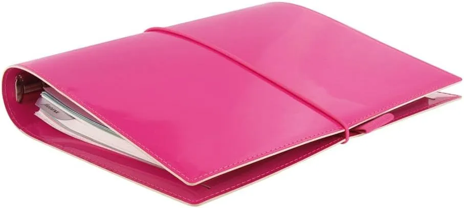 Filofax Domino Patent Organizer, A5 Size, Hot Pink - High-Gloss, Contemporary, Six Rings, Week-to-View Calendar Diary, Multilingual, 2025 (C022482-25)