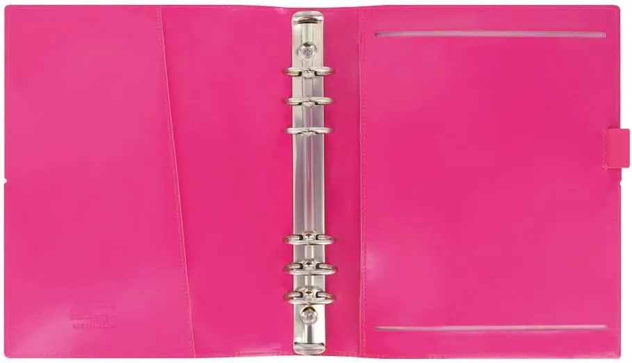 Filofax Domino Patent Organizer, A5 Size, Hot Pink - High-Gloss, Contemporary, Six Rings, Week-to-View Calendar Diary, Multilingual, 2025 (C022482-25)
