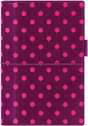 Filofax Domino Patent Organizer, Personal Size, Aubergine with Spots - High-Gloss, Contemporary, Six Rings, Week-to-View Calendar Diary, Multilingual, 2025 (C022520-25)