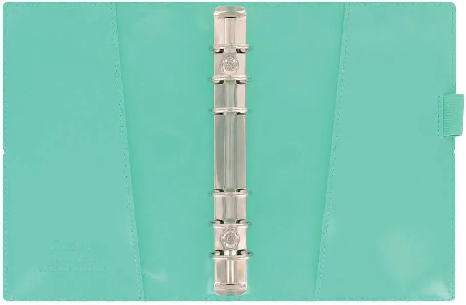 Filofax Domino Patent Organizer, Personal Size, Turquoise - High-Gloss, Contemporary, Six Rings, Week-to-View Calendar Diary, Multilingual, 2025 (C022514-25)