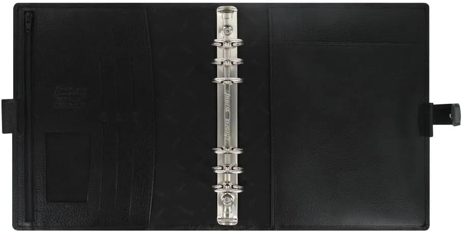 Filofax Finsbury Organizer, A5 Size, Black - Traditional Grained Leather, Six Rings, Week-to-View Calendar Diary, Multilingual, 2025 (C025368-25)