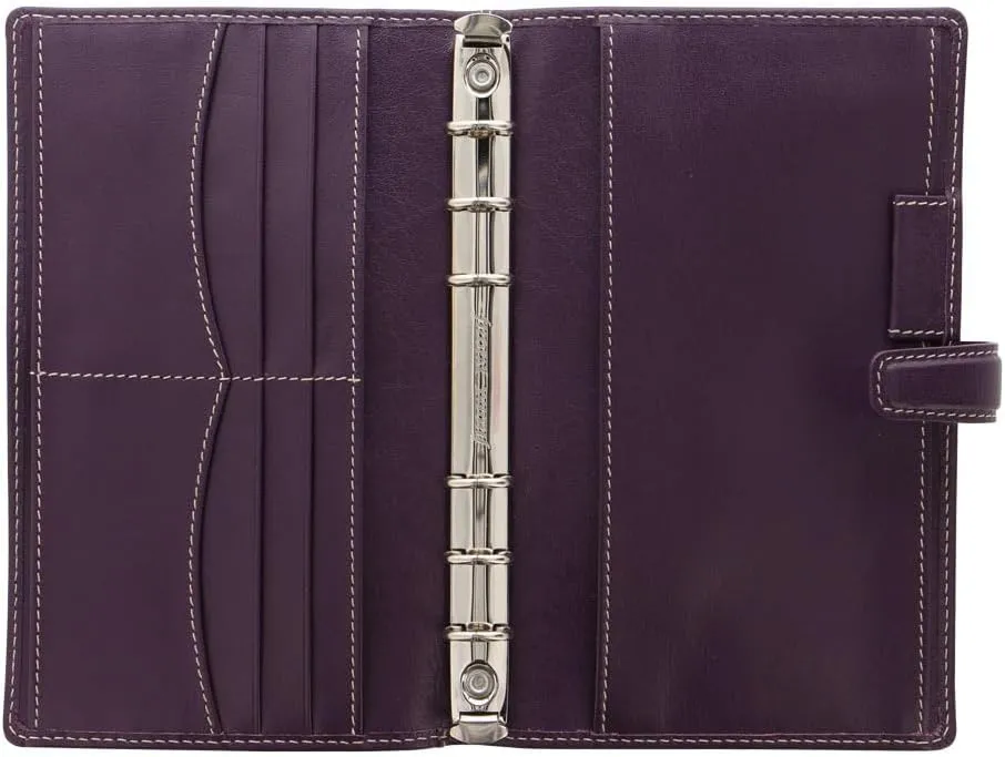 Filofax Holborn Organizer, Personal Compact Size, Purple - Full-Grain Buffalo Leather, Six Rings, Cotton Cream Week-to-View Calendar Diary, Multilingual, 2025 (C025603-25)