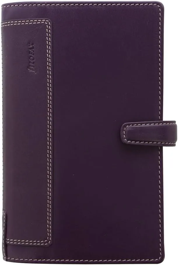 Filofax Holborn Organizer, Personal Compact Size, Purple - Full-Grain Buffalo Leather, Six Rings, Cotton Cream Week-to-View Calendar Diary, Multilingual, 2025 (C025603-25)