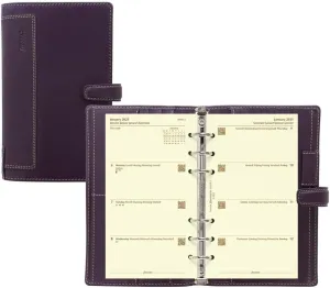 Filofax Holborn Organizer, Personal Compact Size, Purple - Full-Grain Buffalo Leather, Six Rings, Cotton Cream Week-to-View Calendar Diary, Multilingual, 2025 (C025603-25)