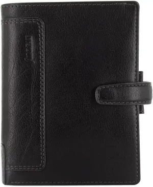Filofax Holborn Organizer, Pocket Size, Black - Full-Grain Buffalo Leather, Six Rings, Cotton Cream Week-to-View Calendar Diary, Multilingual, 2025 (C025115-25)