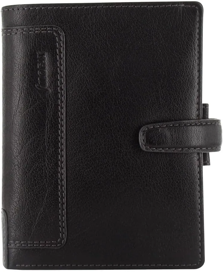 Filofax Holborn Organizer, Pocket Size, Black - Full-Grain Buffalo Leather, Six Rings, Cotton Cream Week-to-View Calendar Diary, Multilingual, 2025 (C025115-25)
