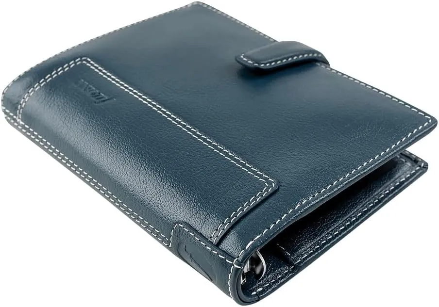 Filofax Holborn Organizer, Pocket Size, Blue - Full-Grain Buffalo Leather, Six Rings, Cotton Cream Week-to-View Calendar Diary, Multilingual, 2025 (C025610-25)