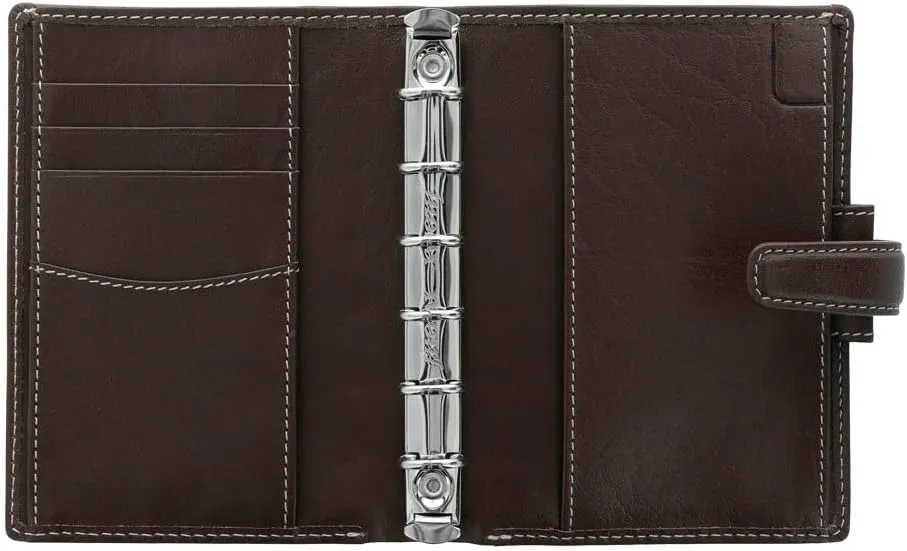 Filofax Holborn Organizer, Pocket Size, Brown - Full-Grain Buffalo Leather, Six Rings, Cotton Cream Week-to-View Calendar Diary, Multilingual, 2025 (C025119-25)