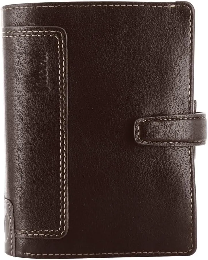 Filofax Holborn Organizer, Pocket Size, Brown - Full-Grain Buffalo Leather, Six Rings, Cotton Cream Week-to-View Calendar Diary, Multilingual, 2025 (C025119-25)