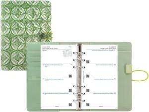 Filofax Impressions Organizer, Personal Size, Green/White - Patterned, Tactile, Leather-Look, Six Rings, Week-to-View Calendar Diary, Multilingual, 2025 (C028707-25)