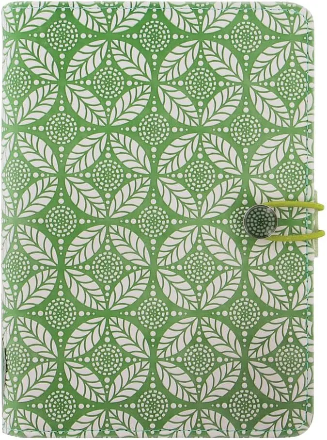 Filofax Impressions Organizer, Personal Size, Green/White - Patterned, Tactile, Leather-Look, Six Rings, Week-to-View Calendar Diary, Multilingual, 2025 (C028707-25)