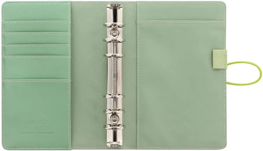 Filofax Impressions Organizer, Personal Size, Green/White - Patterned, Tactile, Leather-Look, Six Rings, Week-to-View Calendar Diary, Multilingual, 2025 (C028707-25)