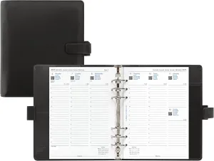 Filofax Metropol Organizer, A5 Size, Black - Leather-Look, Six Rings, Week-to-View Calendar Diary, Multilingual, 2025 (C026968-25)