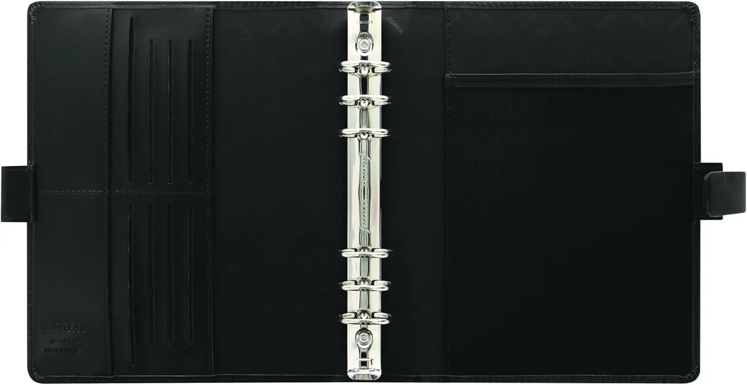 Filofax Metropol Organizer, A5 Size, Black - Leather-Look, Six Rings, Week-to-View Calendar Diary, Multilingual, 2025 (C026968-25)
