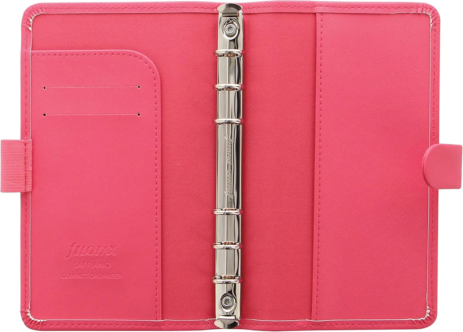 Filofax Saffiano Organizer, Personal Compact Size, Peony - Cross-Grain, Leather-Look, Six Rings, Week-to-View Calendar Diary, Multilingual, 2025 (C028763-25)
