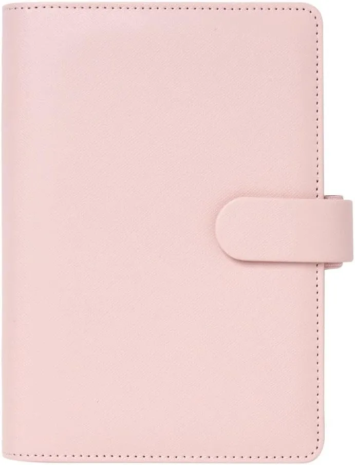 Filofax Saffiano Organizer, Personal Size, Blush - Cross-Grain, Leather-Look, Six Rings, Week-to-View Calendar Diary, Multilingual, 2025 (C022698-25)