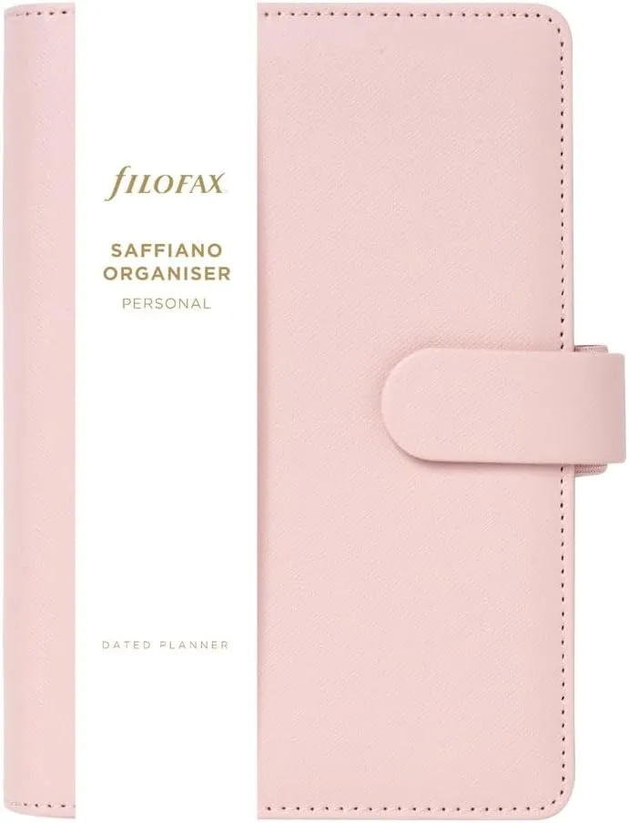 Filofax Saffiano Organizer, Personal Size, Blush - Cross-Grain, Leather-Look, Six Rings, Week-to-View Calendar Diary, Multilingual, 2025 (C022698-25)