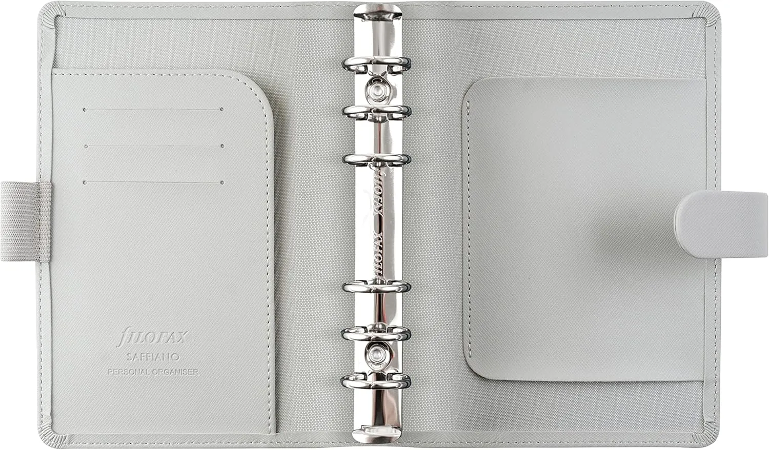 Filofax Saffiano Organizer, Personal Size, Granite - Cross-Grain, Leather-Look, Six Rings, Week-to-View Calendar Diary, Multilingual, 2025 (C028805-25)