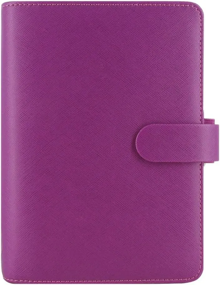 Filofax Saffiano Organizer, Personal Size, Raspberry - Cross-Grain, Leather-Look, Six Rings, Week-to-View Calendar Diary, Multilingual, 2025 (C022453-25)