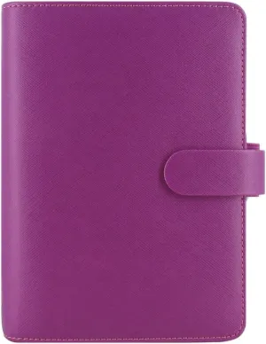 Filofax Saffiano Organizer, Personal Size, Raspberry - Cross-Grain, Leather-Look, Six Rings, Week-to-View Calendar Diary, Multilingual, 2025 (C022453-25)