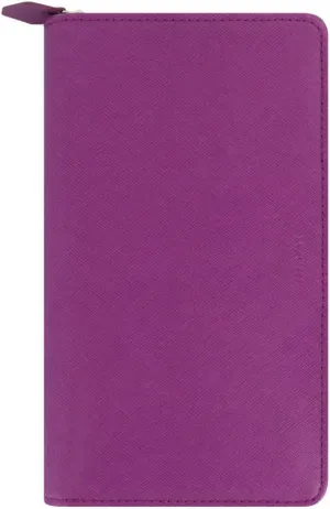 Filofax Saffiano Zip Organizer, Personal Compact Size, Rasperry - Cross-Grain, Leather-Look, Six Rings, Week-to-View Calendar Diary, Multilingual, 2025 (C022535-25)