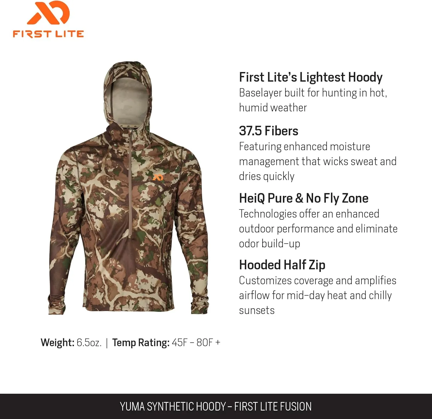 First Lite Men's Yuma Synthetic Hoody - Breathable Ultralight Camo Hunting Baselayer