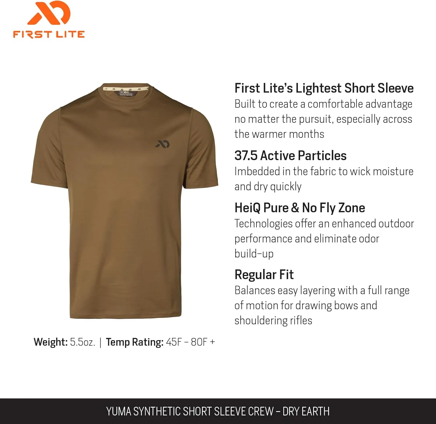 First Lite Men's Yuma Synthetic Short Sleeve Crew - Breathable Ultralight Camo Hunting Baselayer