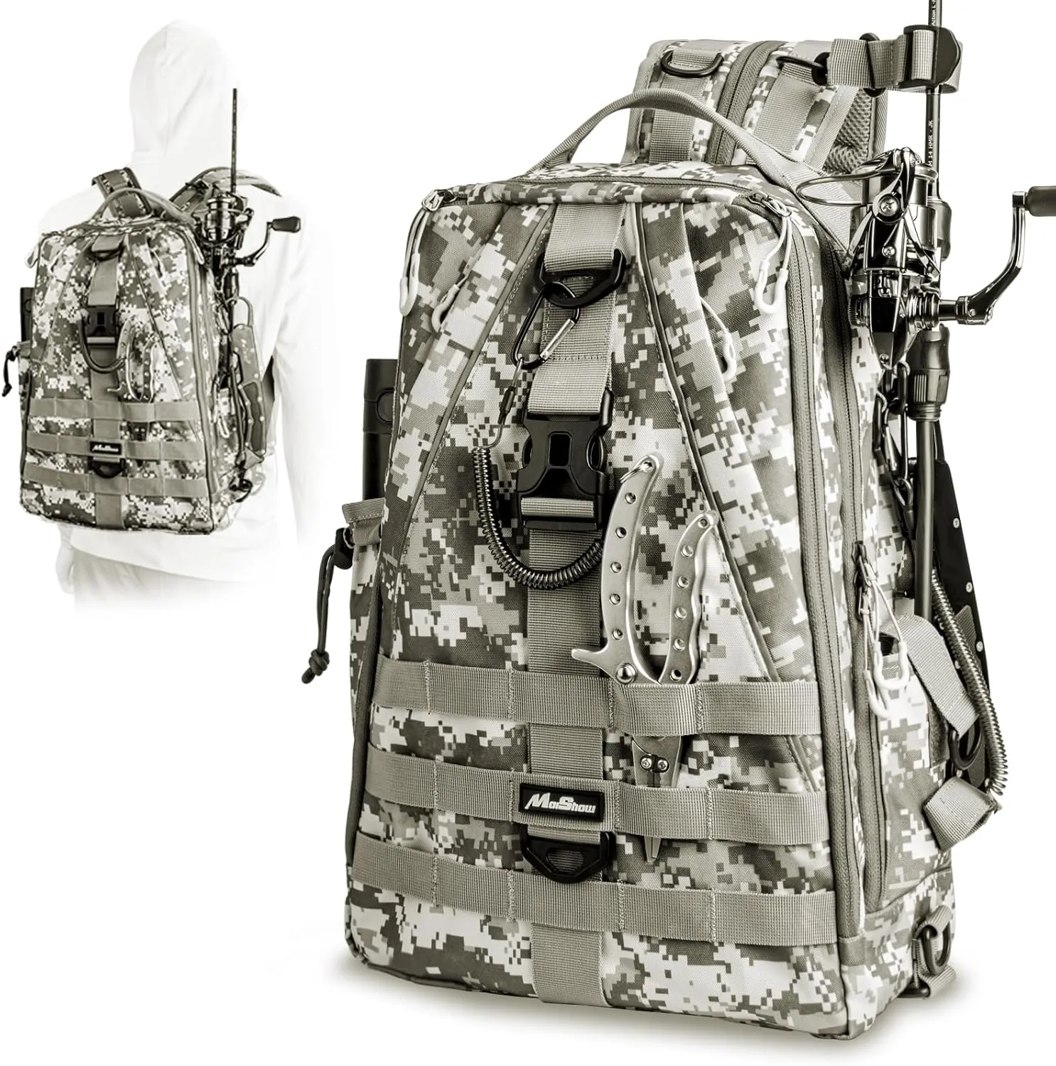 Fishing Backpack with Rod Holder and Tackle Box
