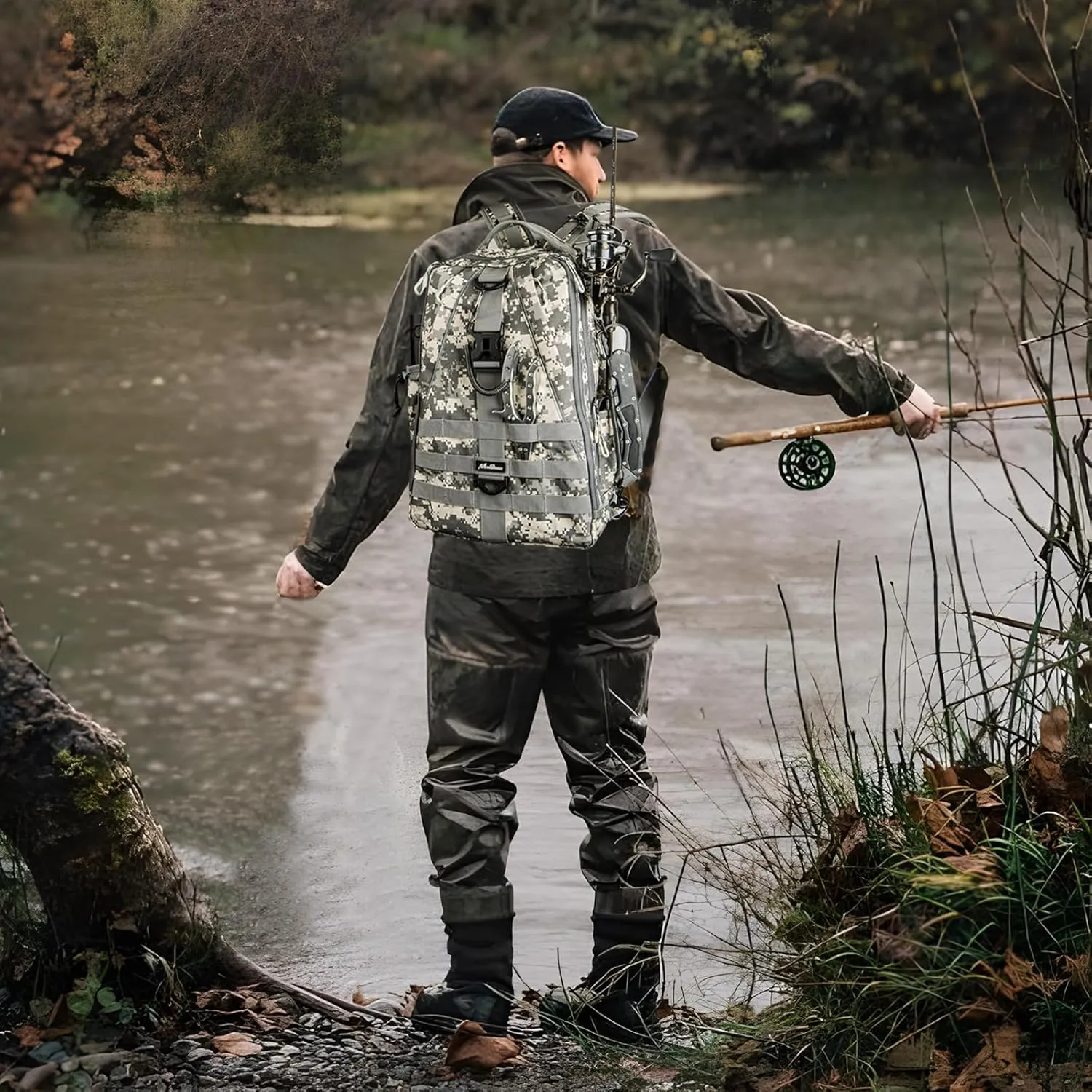 Fishing Backpack with Rod Holder and Tackle Box