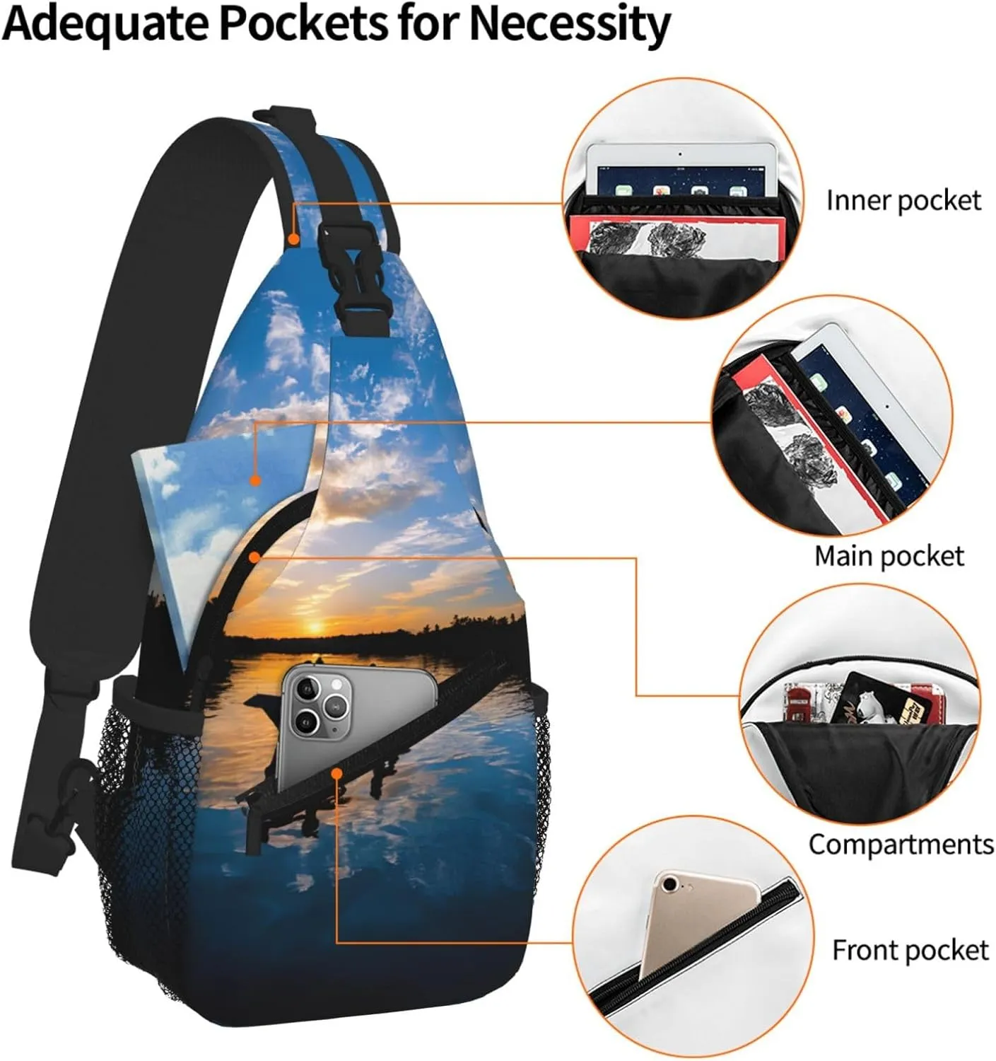 Fishing Scenic Print Cross Chest Bag Diagonally - High-Capacity For Short Trips, Work, And Daily Use