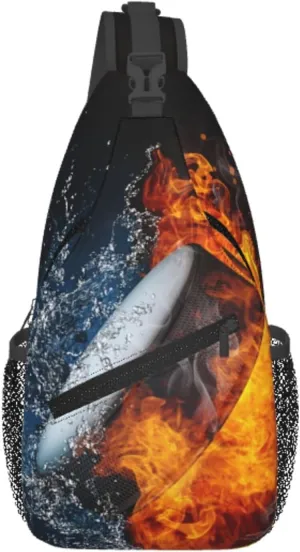 Flame And Water Collision Hockey Puck Chest Sling Bag Crossbody Shoulder Backpack Bag Gym Cycling Travel Hiking Daypack Cross Bag