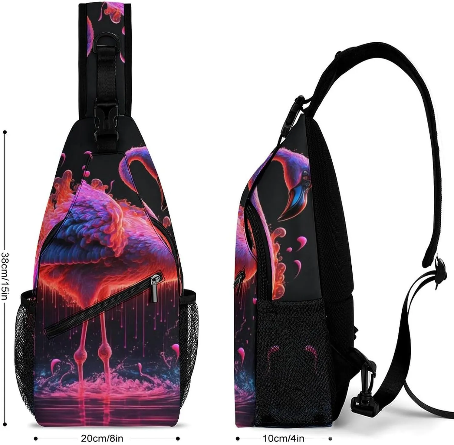 Flamingo-black Crossbody Sling Backpack, Shoulder Bag Chest Bag for Travel Sport Running, 38x20cm, Style
