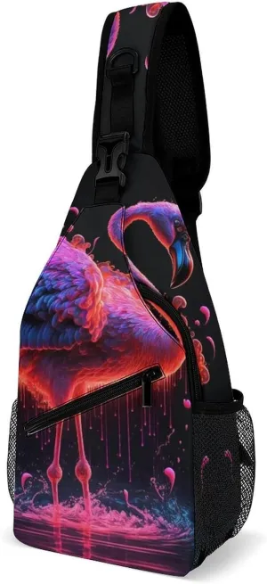 Flamingo-black Crossbody Sling Backpack, Shoulder Bag Chest Bag for Travel Sport Running, 38x20cm, Style
