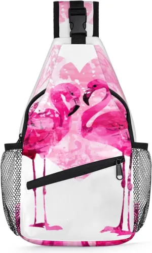 Flamingo Heart Sling Bag for Women Men Crossbody Sling Backpack Shoulder Bag Chest Bag Daypack for Travel Hiking Outdoor