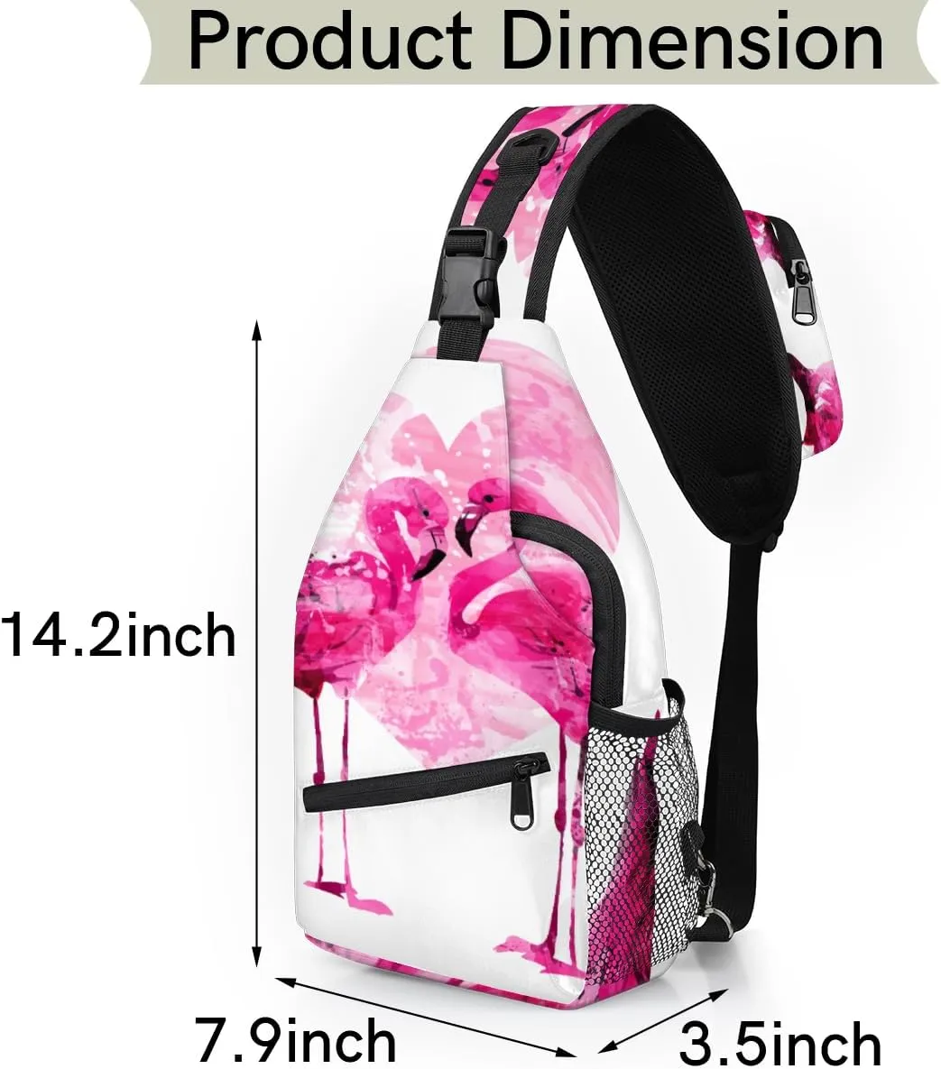 Flamingo Heart Sling Bag for Women Men Crossbody Sling Backpack Shoulder Bag Chest Bag Daypack for Travel Hiking Outdoor