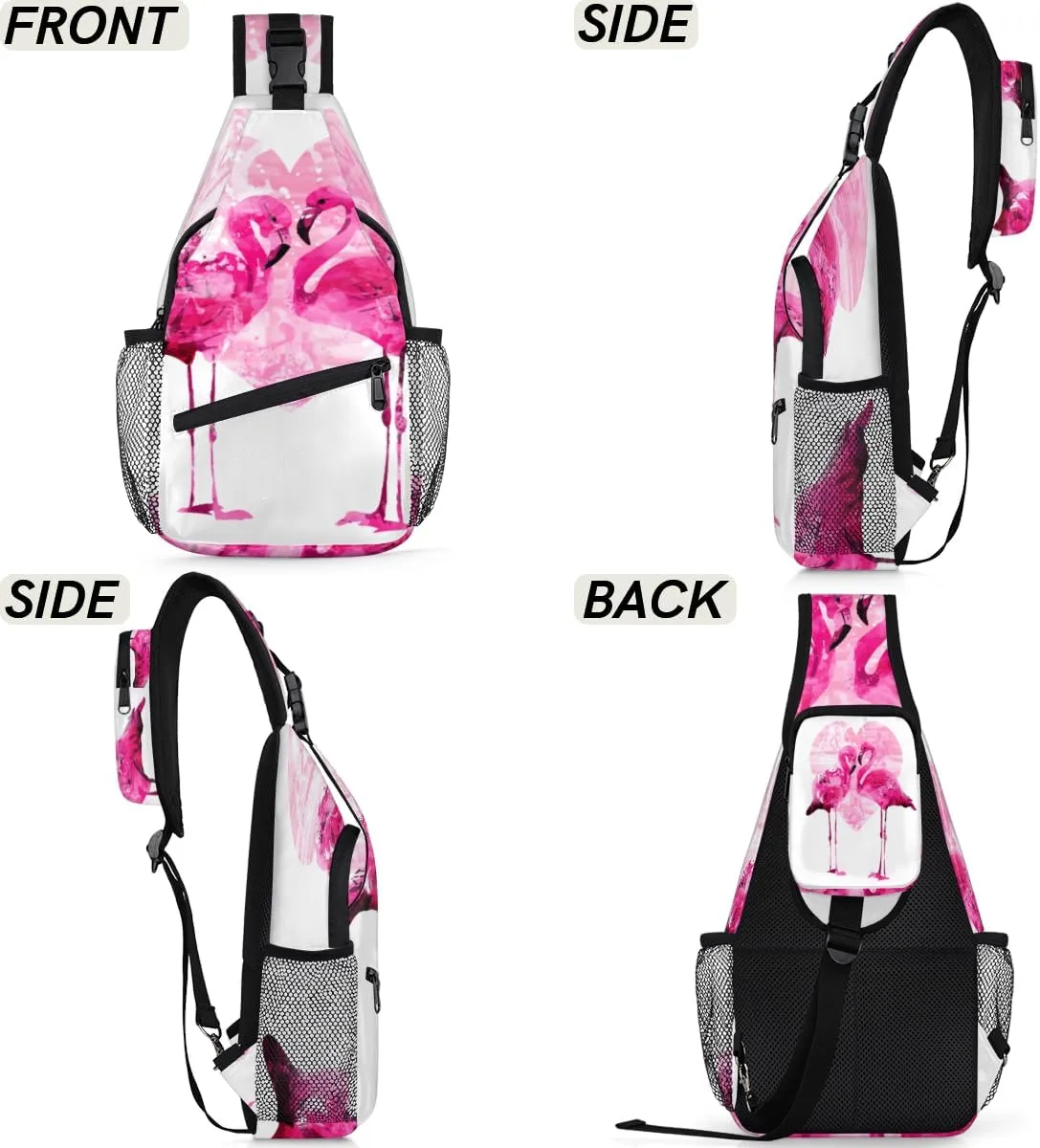 Flamingo Heart Sling Bag for Women Men Crossbody Sling Backpack Shoulder Bag Chest Bag Daypack for Travel Hiking Outdoor