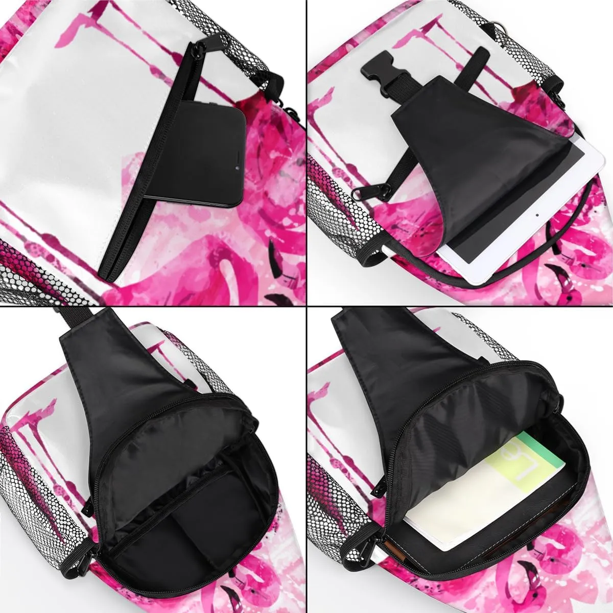 Flamingo Heart Sling Bag for Women Men Crossbody Sling Backpack Shoulder Bag Chest Bag Daypack for Travel Hiking Outdoor