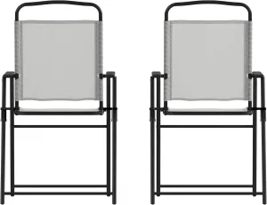 Flash Furniture Mystic Folding Patio Sling Chairs, Outdoor Textilene Lawn Chairs with Armrests, Set of 2, Gray