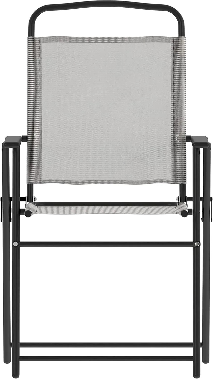 Flash Furniture Mystic Folding Patio Sling Chairs, Outdoor Textilene Lawn Chairs with Armrests, Set of 2, Gray