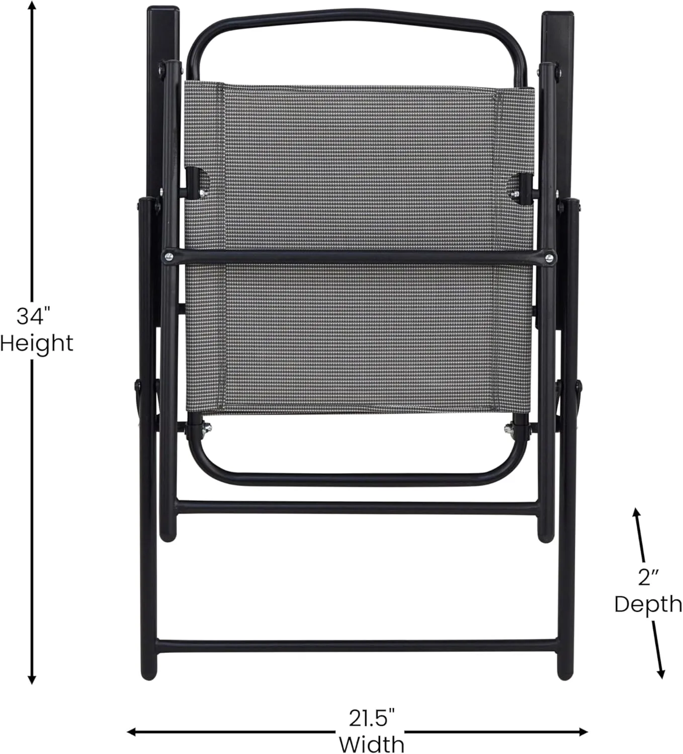 Flash Furniture Mystic Folding Patio Sling Chairs, Outdoor Textilene Lawn Chairs with Armrests, Set of 2, Gray