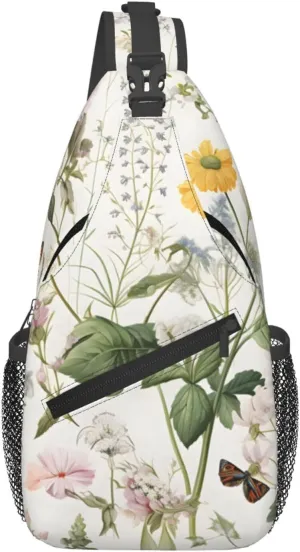 Floral Tropical Leaves Sling Bag Crossbody Bag for Men Women, Daypack Chest Backpack Shoulder Bag for Travle Hiking