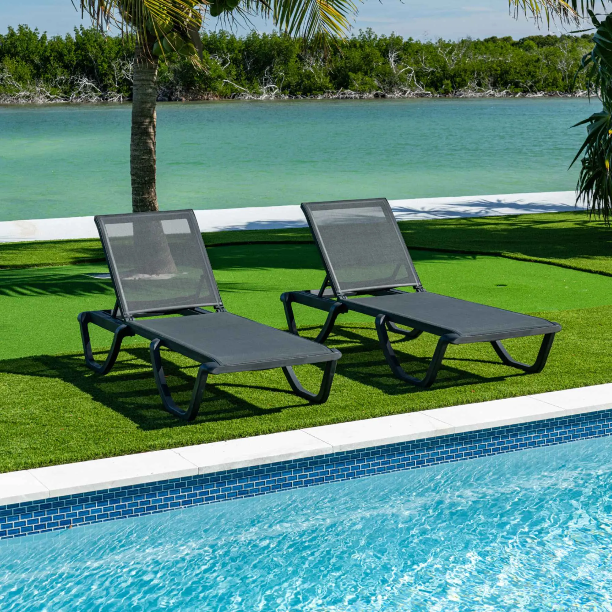Florence Set of 2 Chaise Lounger - Anthracite - Anthracite Sling