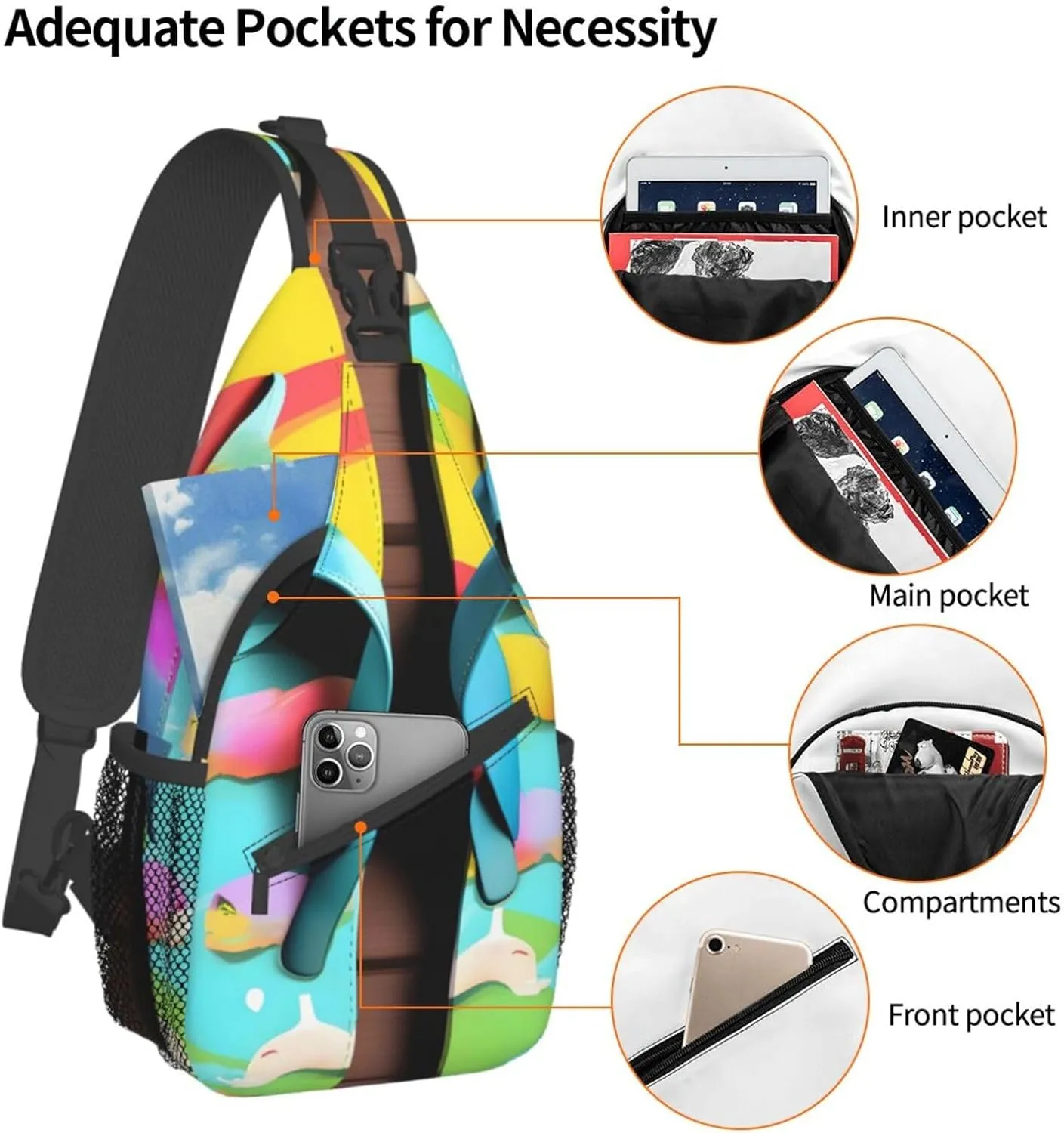 Flower Diamond Painting Unisex Crossbody Backpack Travel Hiking Casual Chest Bags Lightweight Fashion