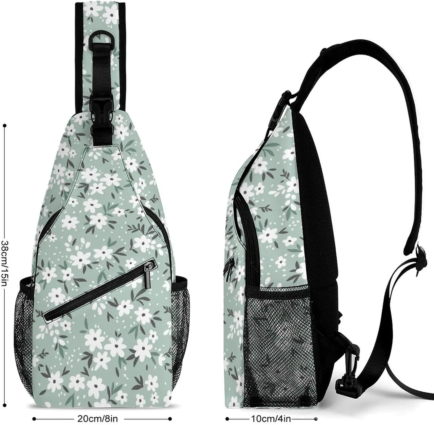 Flowers-light-blue-print Crossbody Sling Backpack, Shoulder Bag Chest Bag for Travel Sport Running, 38x20cm, Style-4