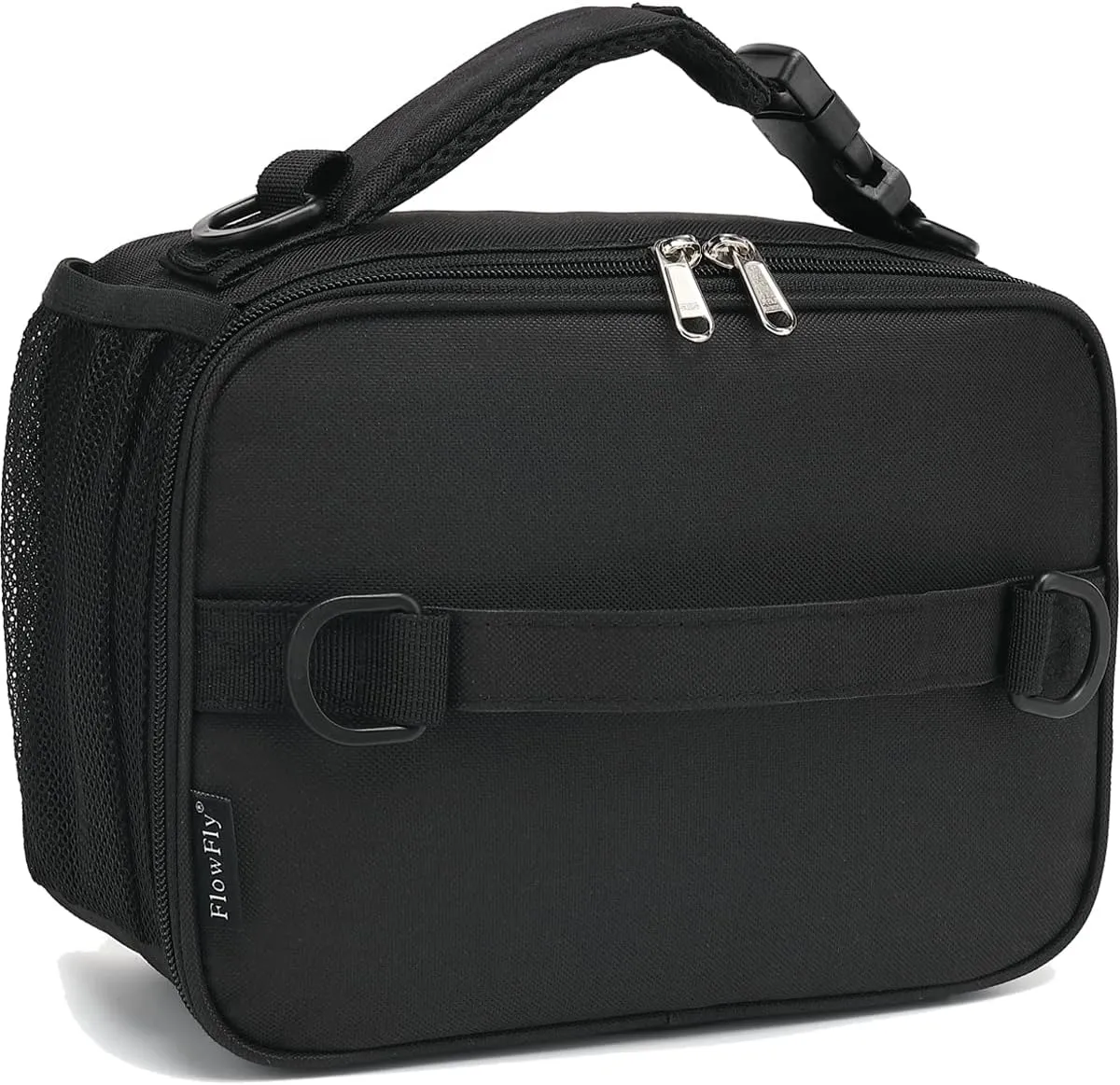 FlowFly Kids Lunch Bag, Durable Insulated School Lunch Box with Shoulder Strap and Bottle Holder, Water-resistant Thermal Small Lunch Cooler Tote for Teen Boys & Girls,Black