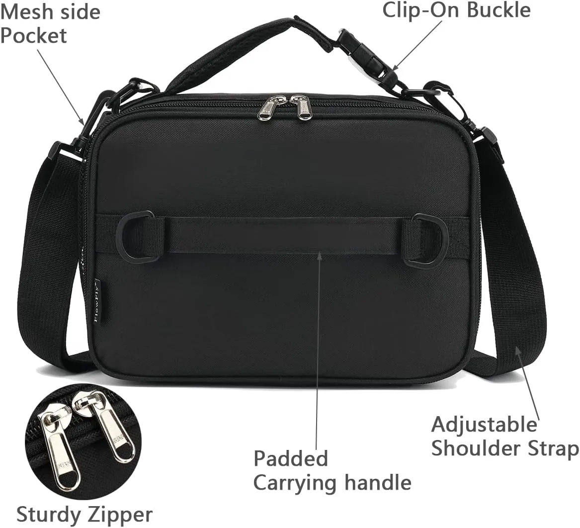 FlowFly Kids Lunch Bag, Durable Insulated School Lunch Box with Shoulder Strap and Bottle Holder, Water-resistant Thermal Small Lunch Cooler Tote for Teen Boys & Girls,Black