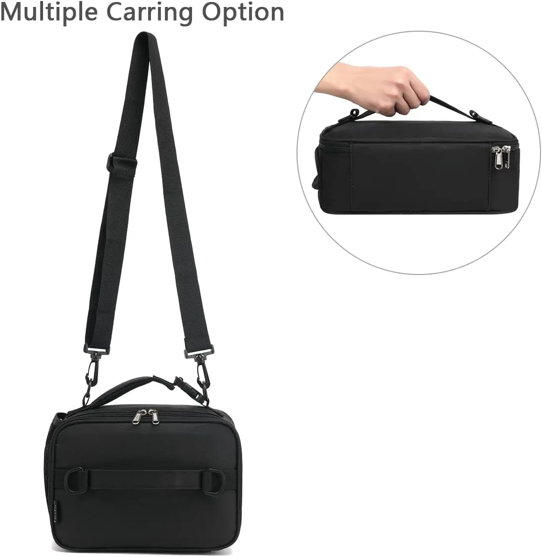 FlowFly Kids Lunch Bag, Durable Insulated School Lunch Box with Shoulder Strap and Bottle Holder, Water-resistant Thermal Small Lunch Cooler Tote for Teen Boys & Girls,Black